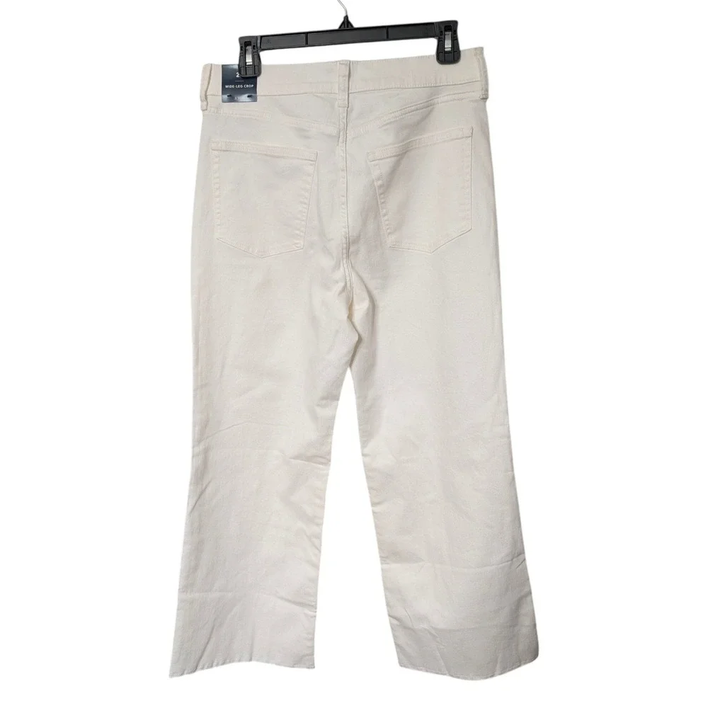 J.Crew Wide-Leg Crop Seashell White Jeans Raw Hem All Day Stretch Denim Size 29
